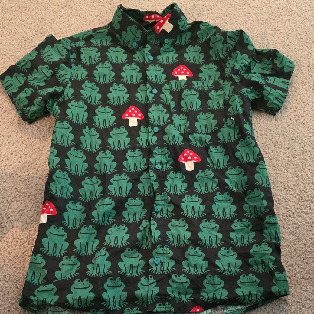 Green Frog Patterned Dress Shirt